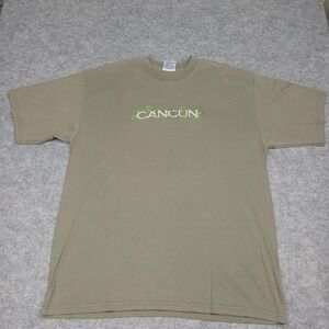 Cancun Shirt Mens Extra Large Olive Green Neon Graphic Tourist Souvenir Tee‎